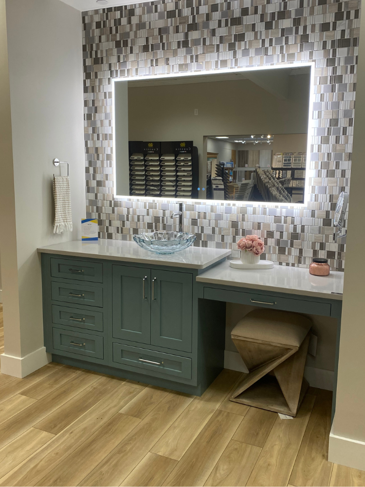 green bathroom vanity display at Kiba Studios