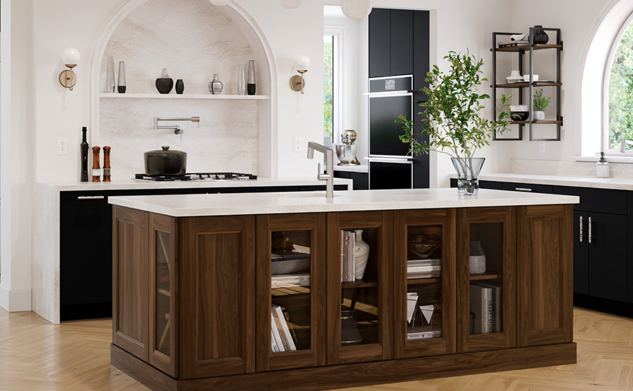 Kitchen display with natural cabinetry