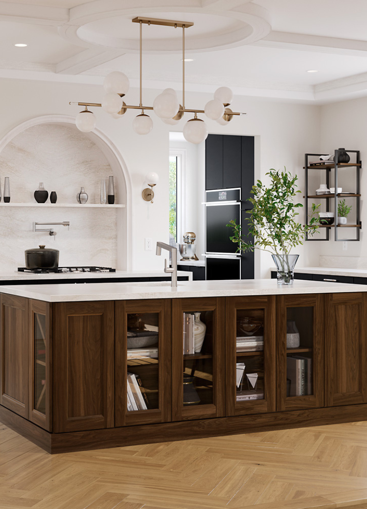 Kitchen display with natural cabinetry